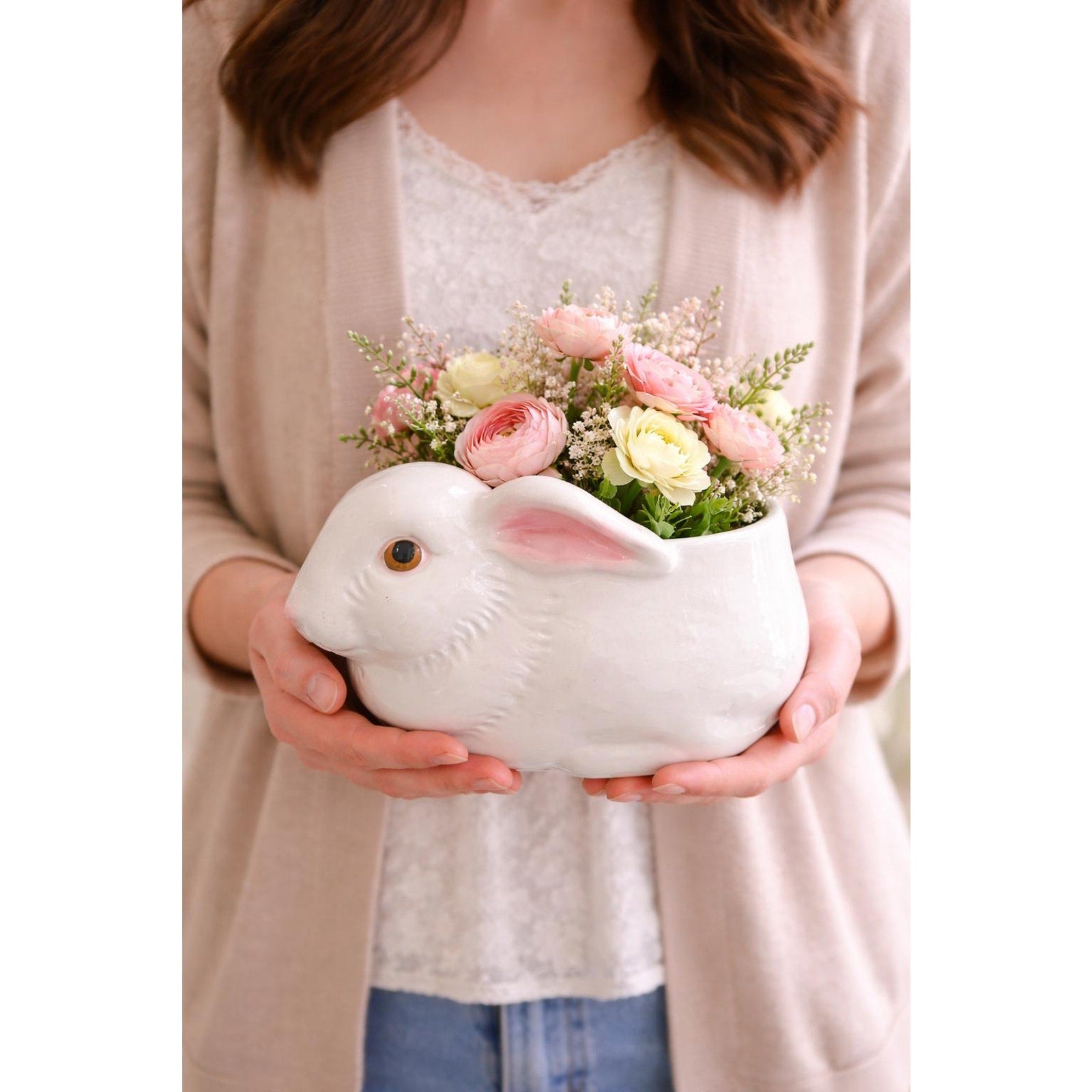 Vintage Bunny Planter White Ceramic Rabbit Easter Decor Cottagecore Spring Farmhouse Avon Brazil