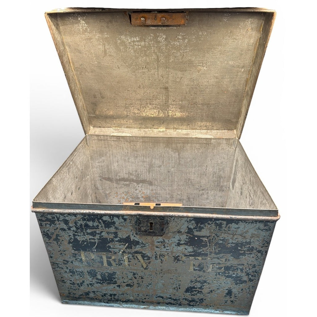 Antique Black Japanned Steel Deed Box Document Chest Industrial Storage