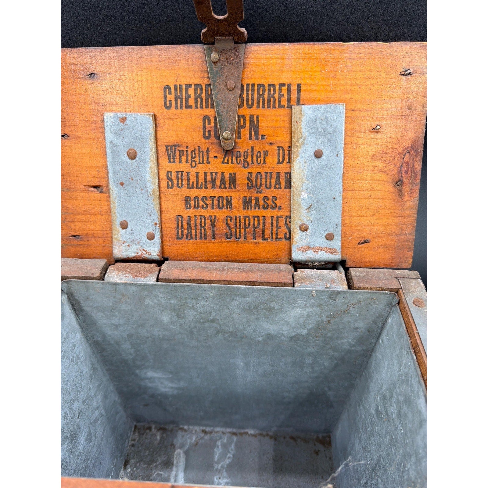 Antique Cherry Burrell Dairy Box AAFA Primitive Wooden Storage Box Farmhouse