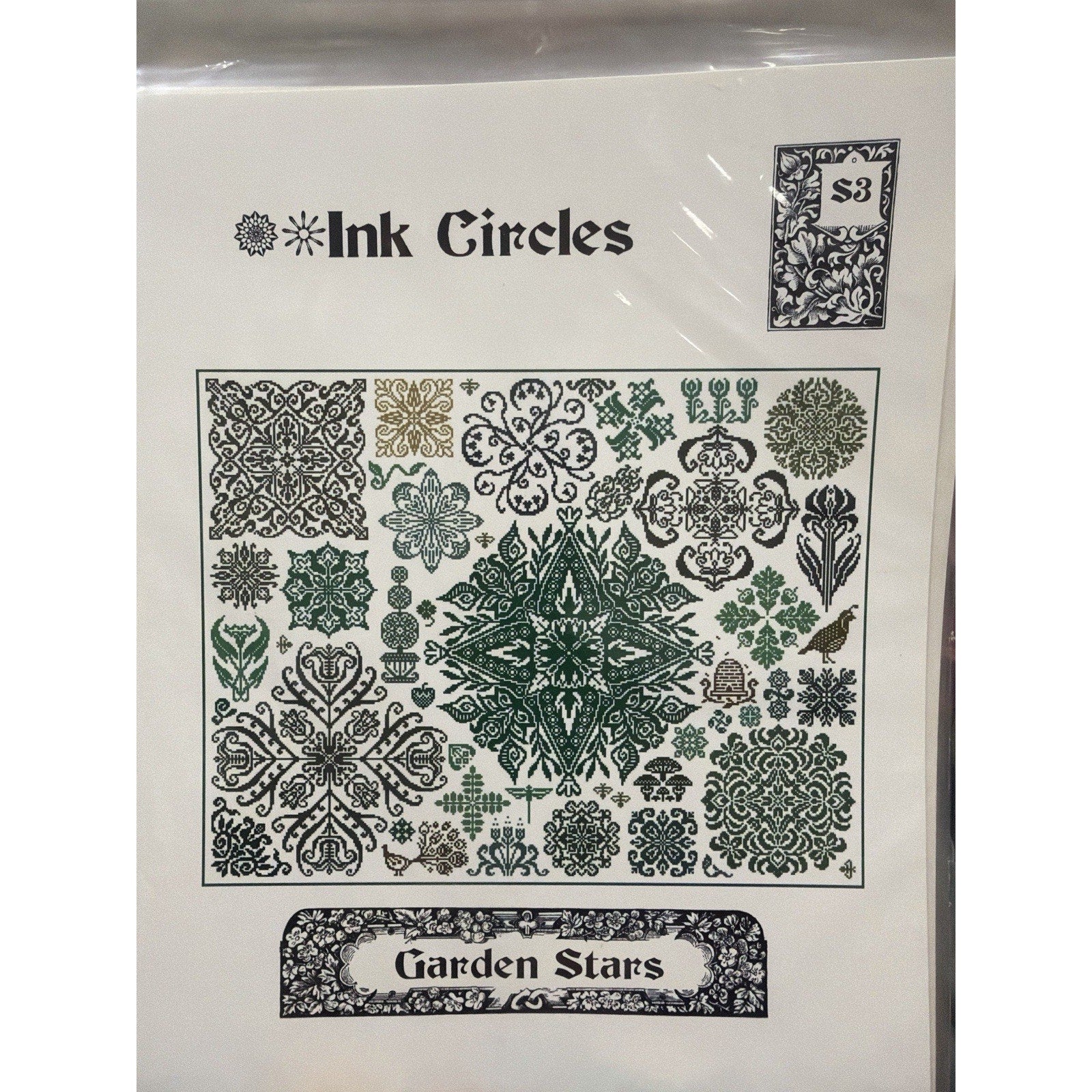 INK CIRCLES Garden Stars S3 Cross Stitch Pattern Large Sampler