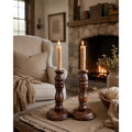 Vintage Turned Wood Candlesticks Pair Primitive Early American 7 Inch – main view