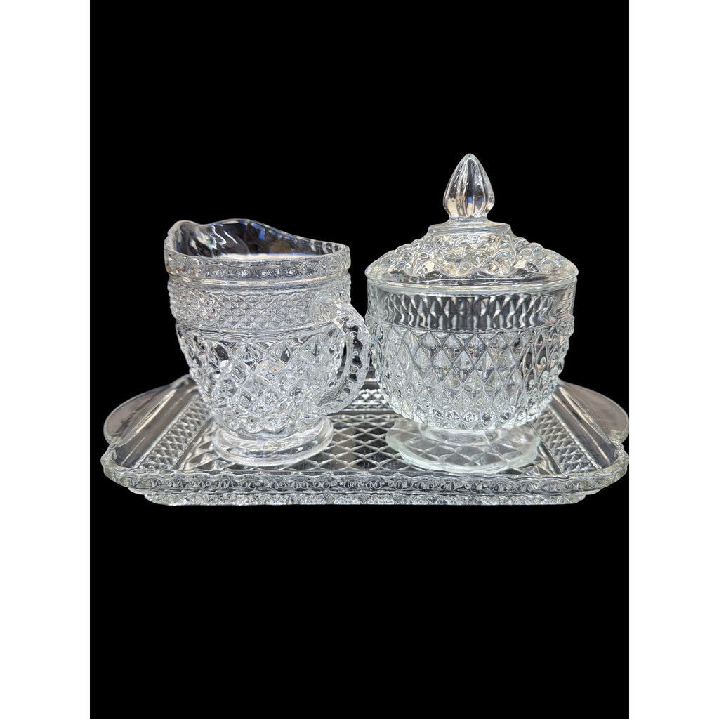 Vintage Anchor Hocking Wexford Creamer Sugar Bowl & Tray Set – additional view 2