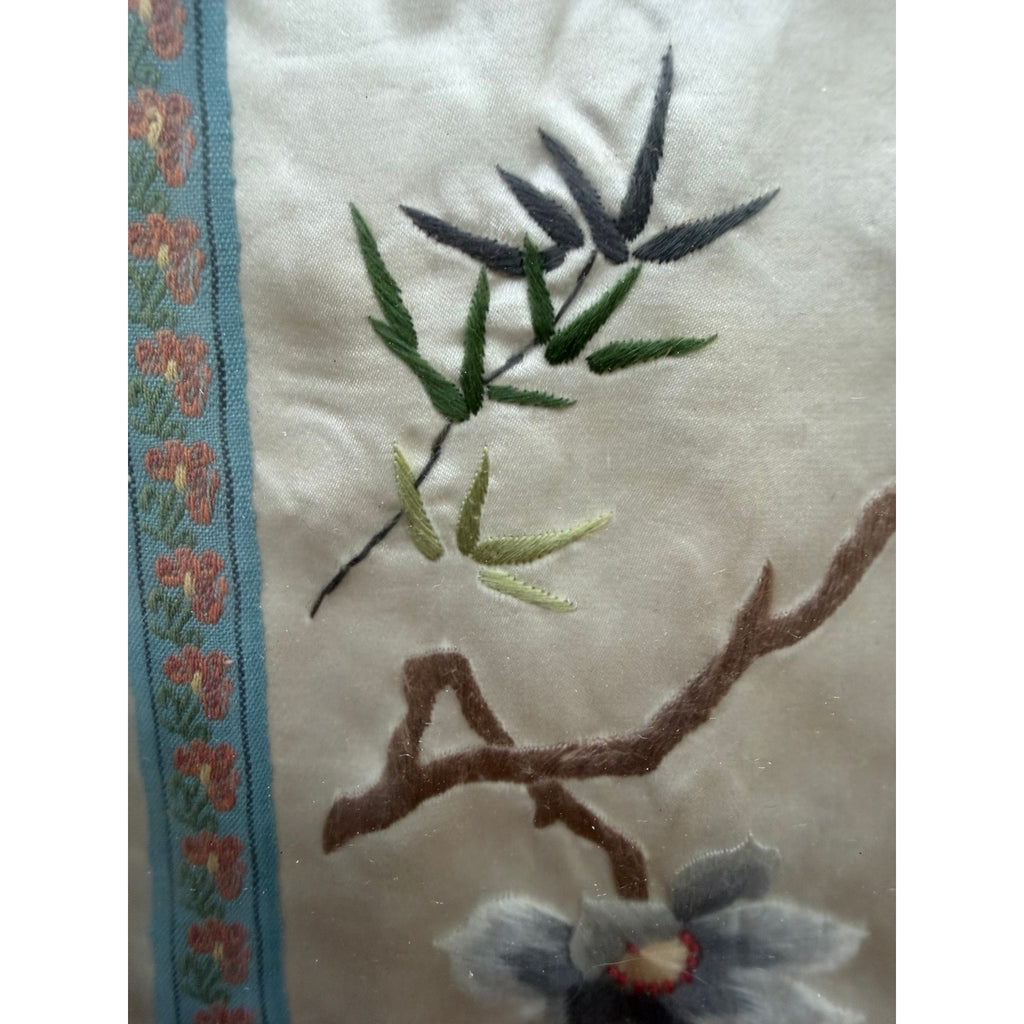 Vintage Chinese Silk Embroidery Framed Butterfly Botanical Textile Art