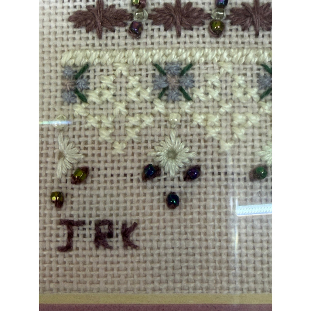 Just Nan Silver Needle Cross Stitch Sampler Beaded Framed Vintage 1994 – additional view 9