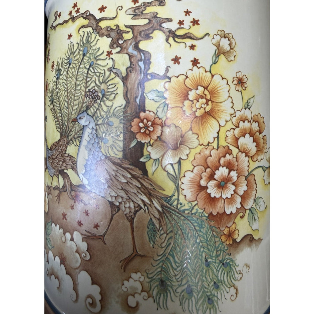 Vintage Chinoiserie Peacock Porcelain Table Lamp Pair (Sold Individually)
