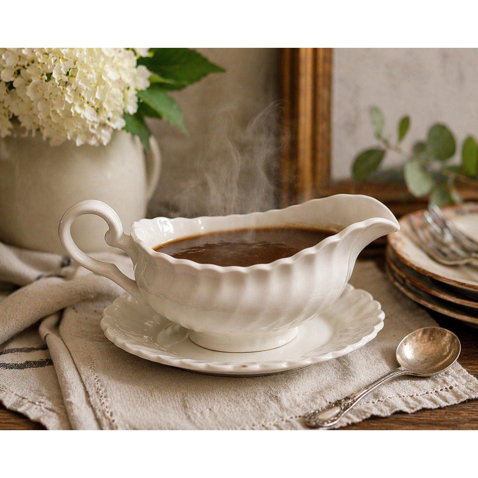 Vintage Johnson Brothers Ironstone Gravy Boat England Farmhouse Decor White