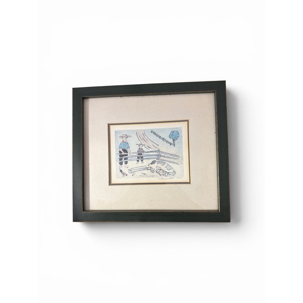 Vintage Xtian Newswanger Amishfolk Feeding Pigs Signed Numbered Limited Edition