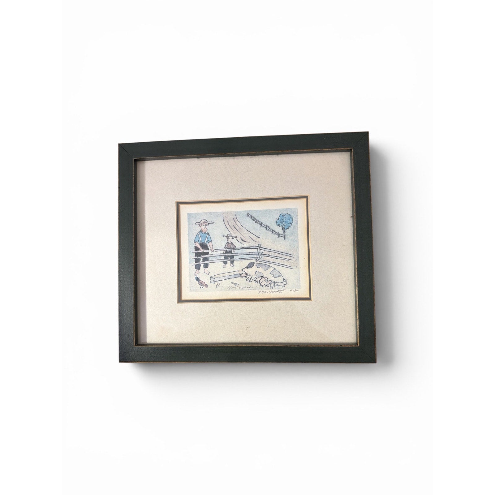 Vintage Xtian Newswanger Amishfolk Feeding Pigs Signed Numbered Limited Edition
