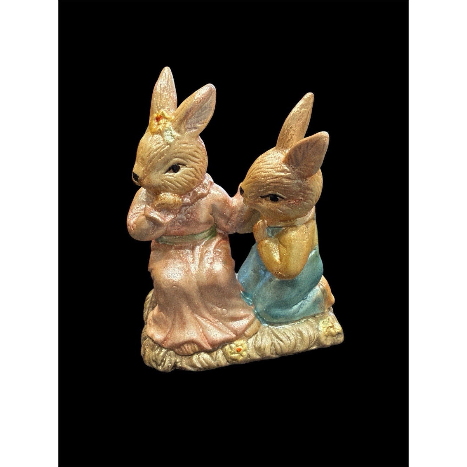 Vintage Ceramic Easter Bunny Couple Figurine, Pastel Rabbit Spring Decor