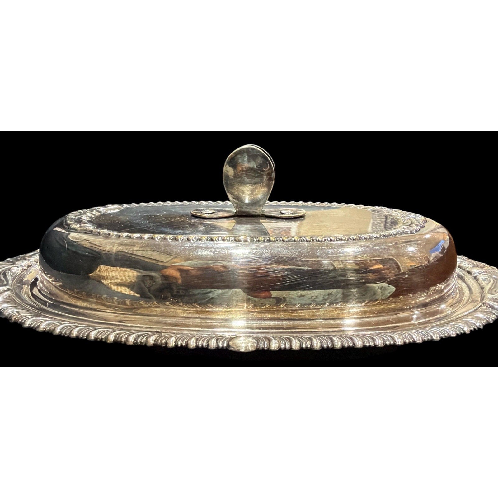 Vintage Silverplate Covered Butter Dish Glass Insert Elegant