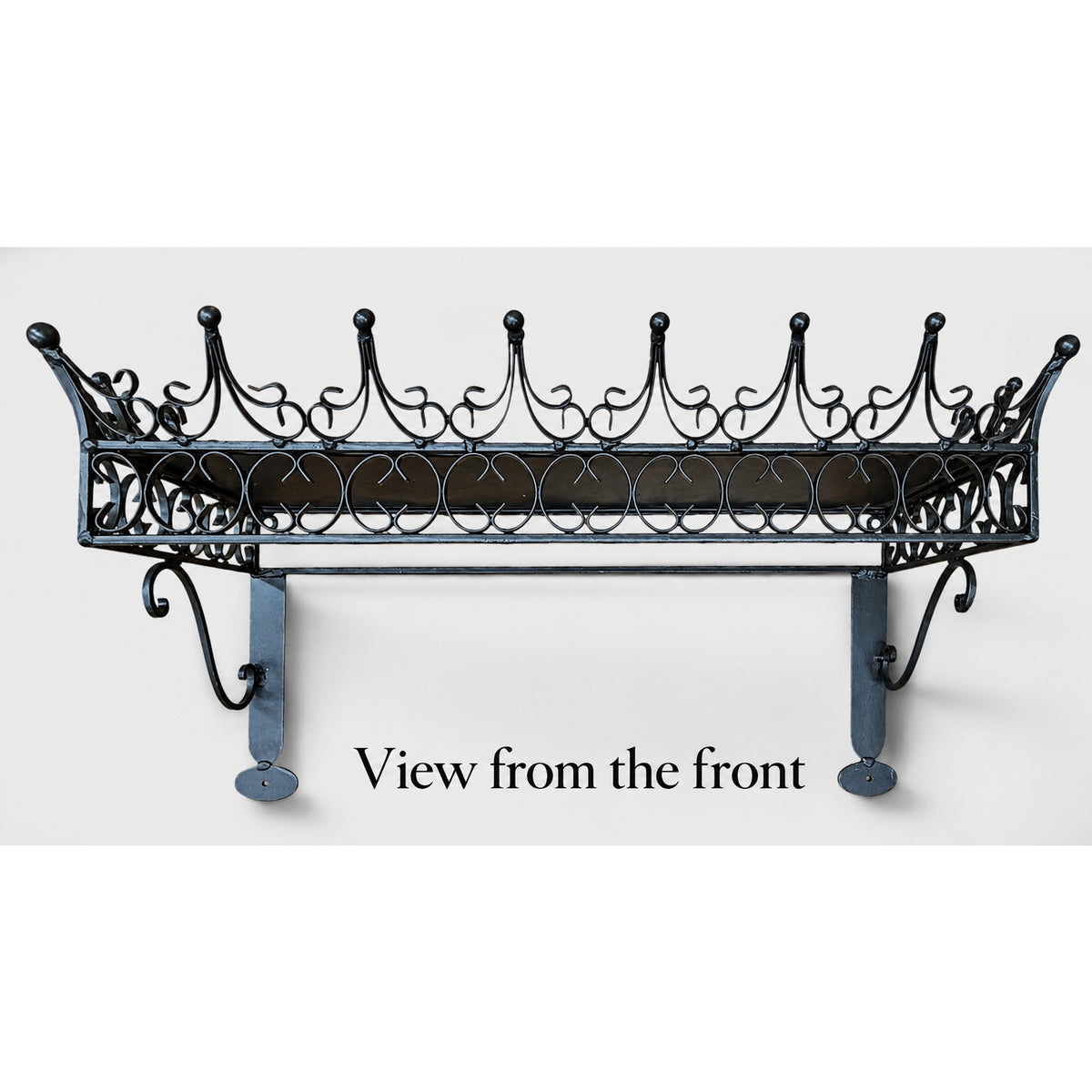 Vintage Wrought Iron Wall Shelf Ornate Scrollwork Black Metal 21 Inch