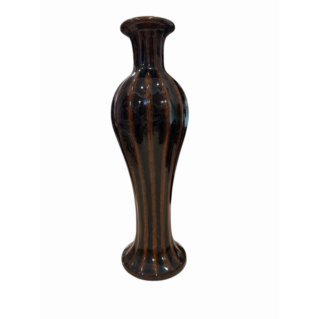 Studio Pottery Brown Black Drip Glaze Vase 12” Tall Handmade Art Pottery