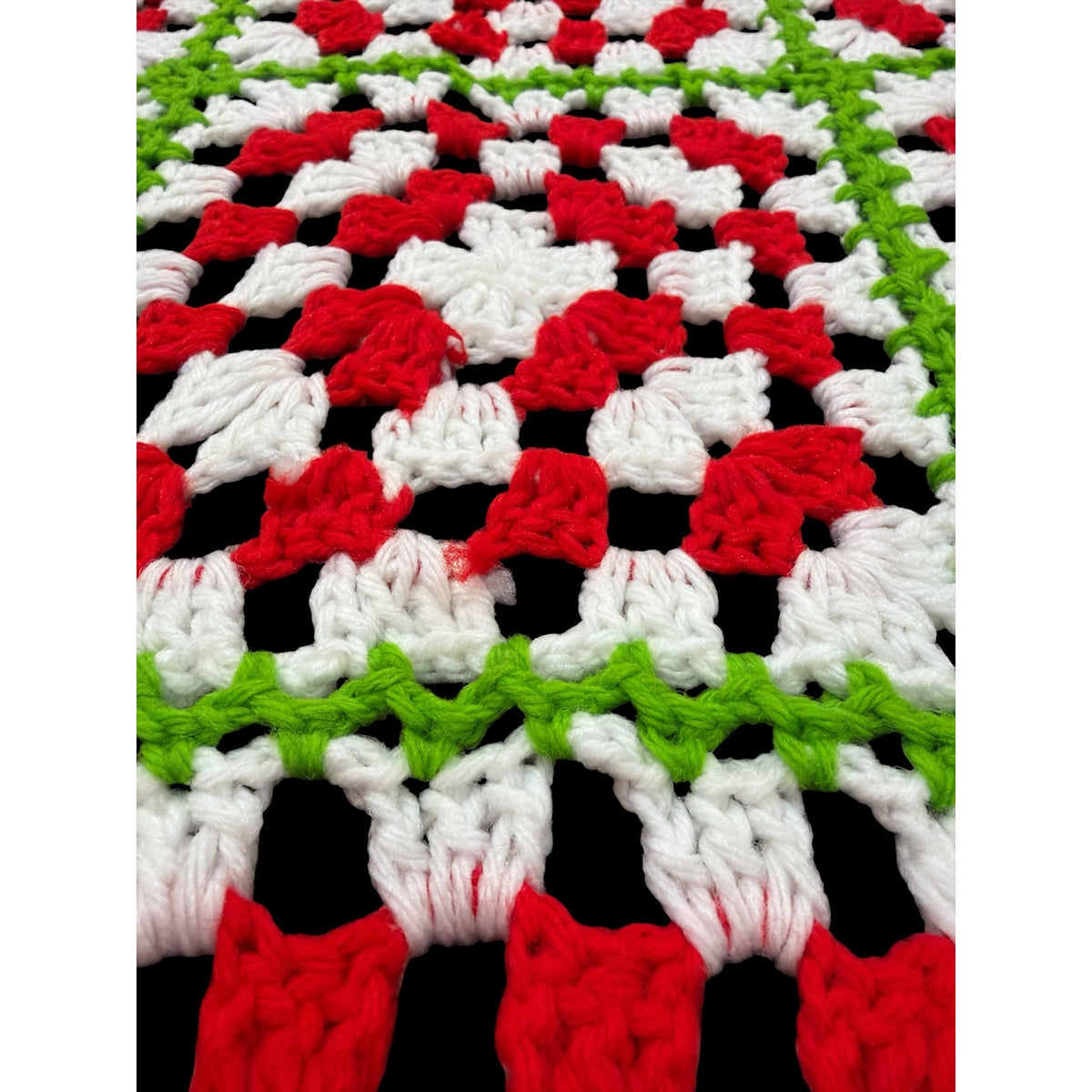 Christmas Crochet Afghan Red White Lime Green Granny Square Bed Throw 74 x 40
