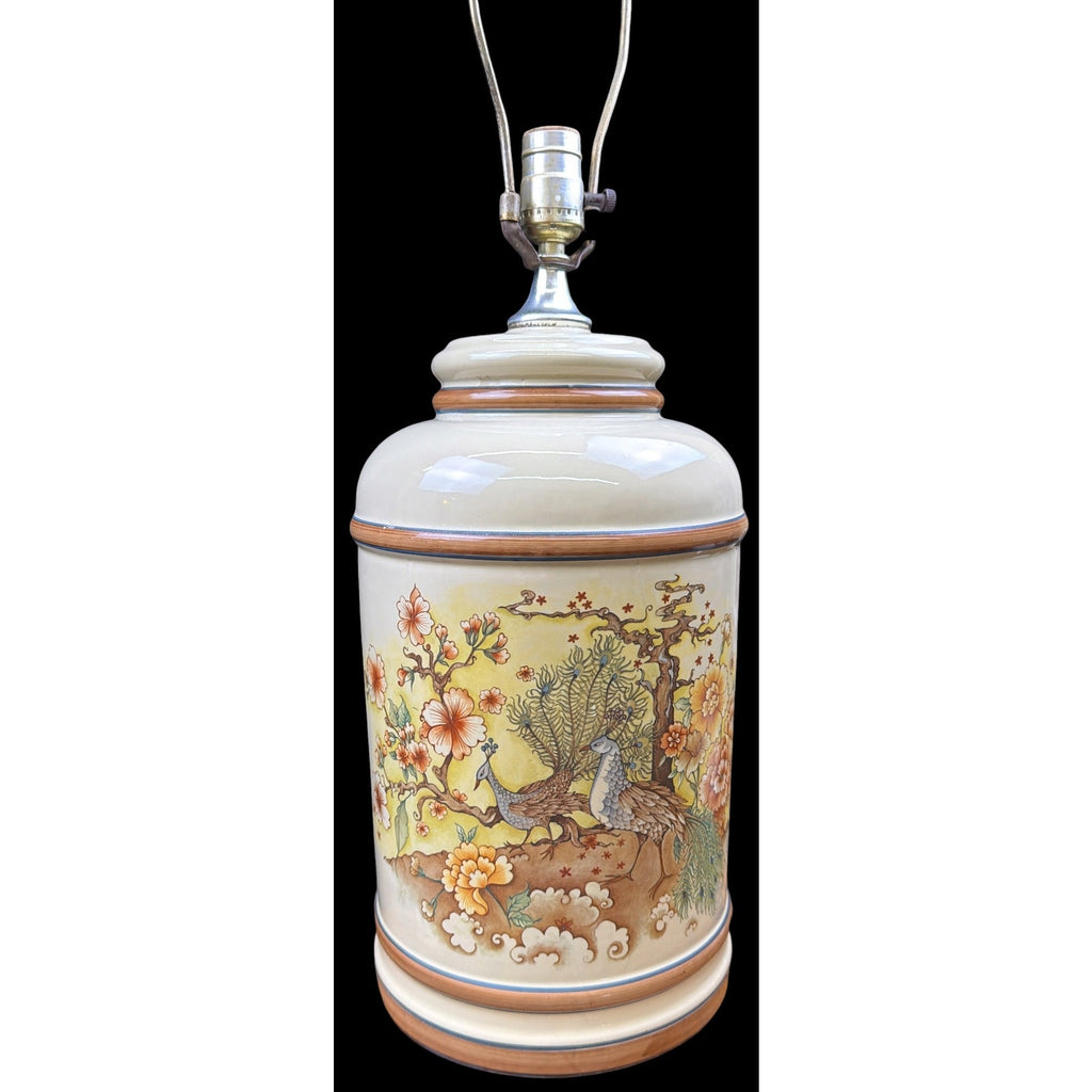 Vintage Chinoiserie Peacock Porcelain Table Lamp Pair (Sold Individually)