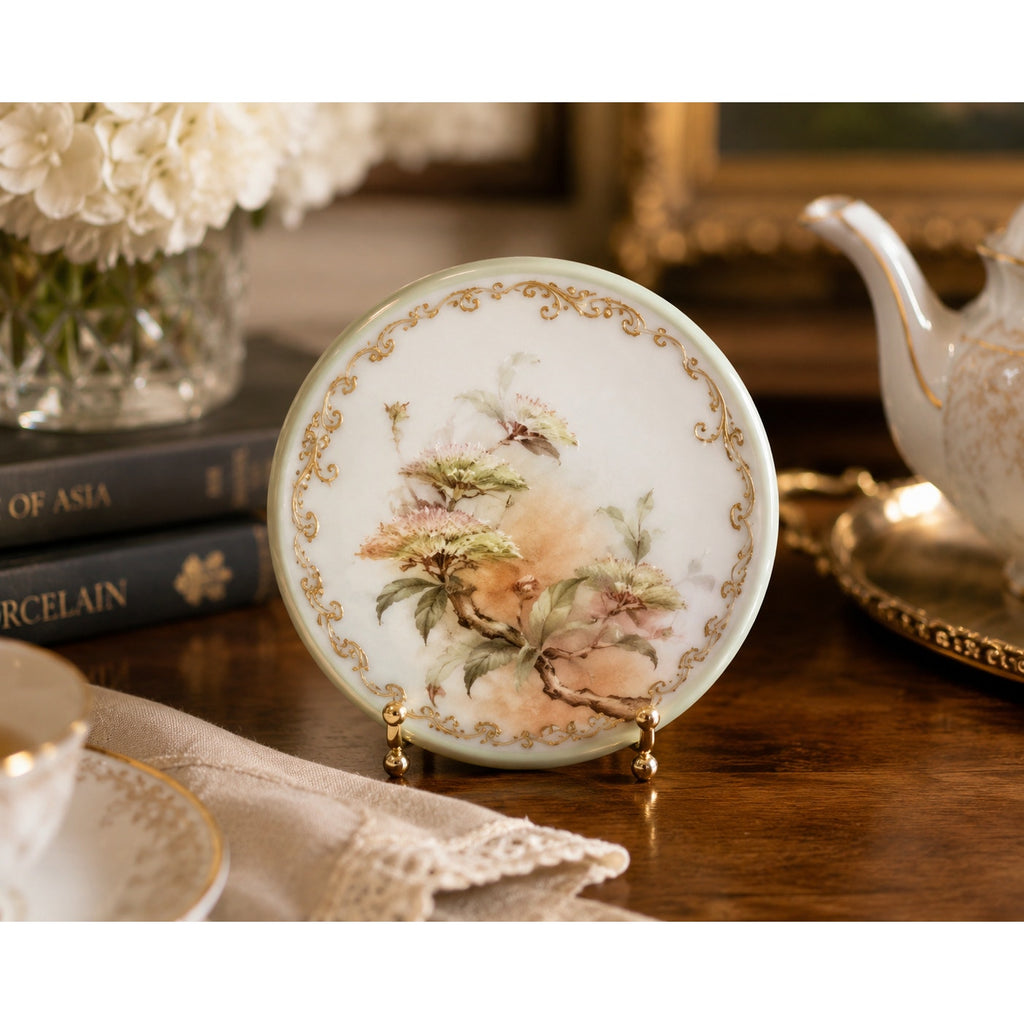 Vintage Chinese Porcelain Trivet Hand Painted Floral Gilt Teapot Stand – main view