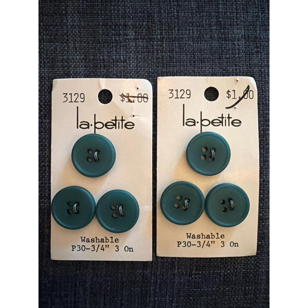 Vintage La Petite Dark Teal Plastic Buttons (6 Count, 3/4 Inch) NOS Sewing Craft Supplies