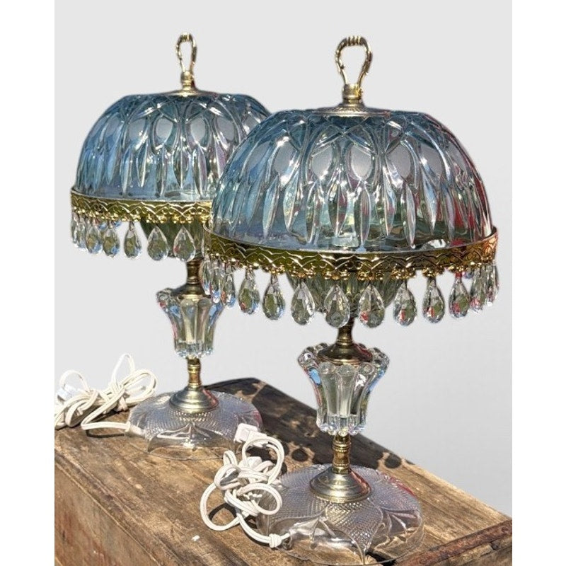 Pair Vintage Michelotti Aqua Glass Boudoir Lamps Made in Holland 16" – additional view 9