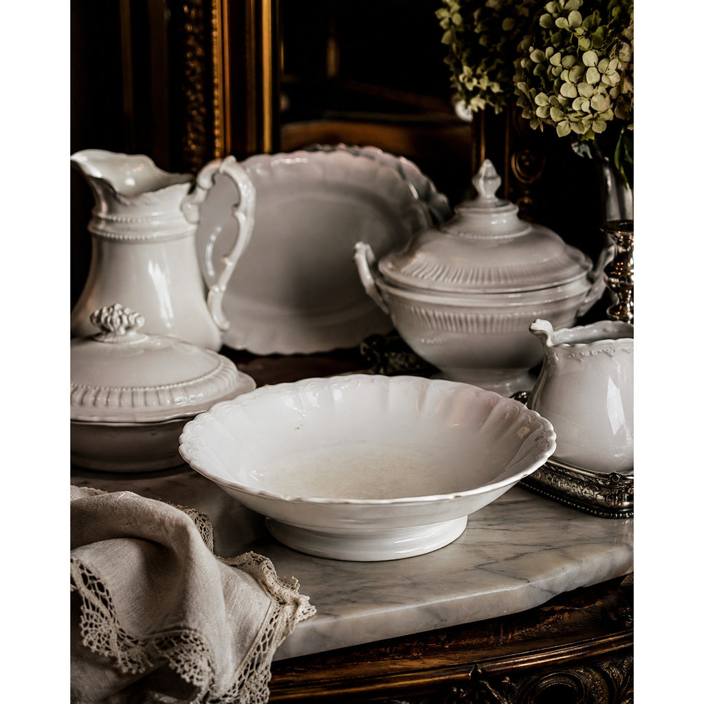 Antique O.P. Co. Syracuse China Ironstone Serving Bowl Chippy White Farmhouse