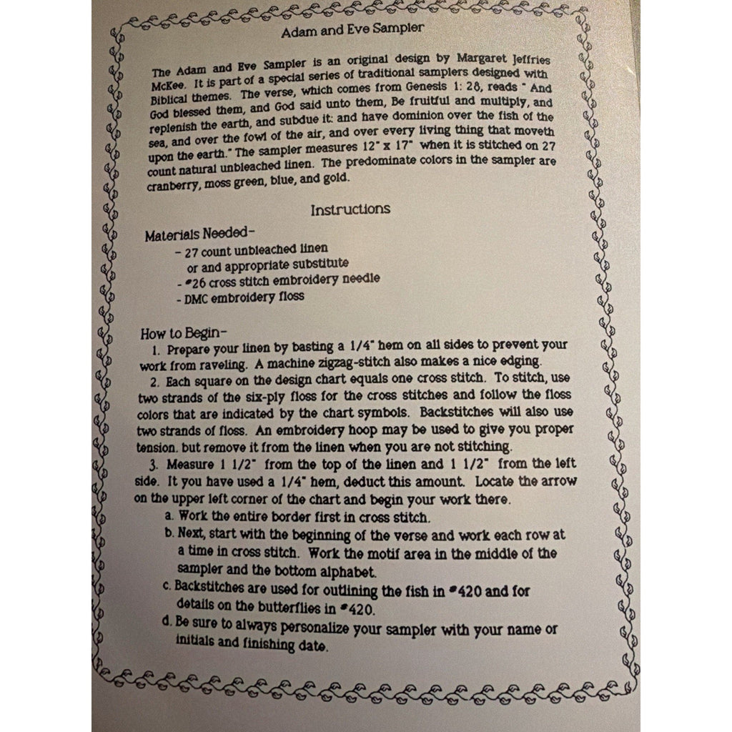 Margaret & Margaret Adam Eve Sampler Cross Stitch Pattern Biblical