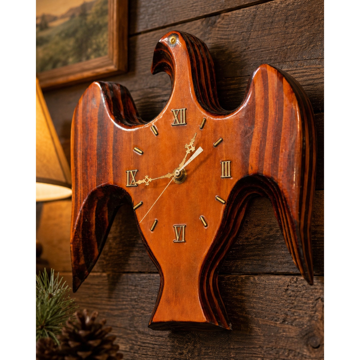 Vintage Solid Wood Eagle Wall Clock Working Quartz Rustic Cabin Lodge Decor