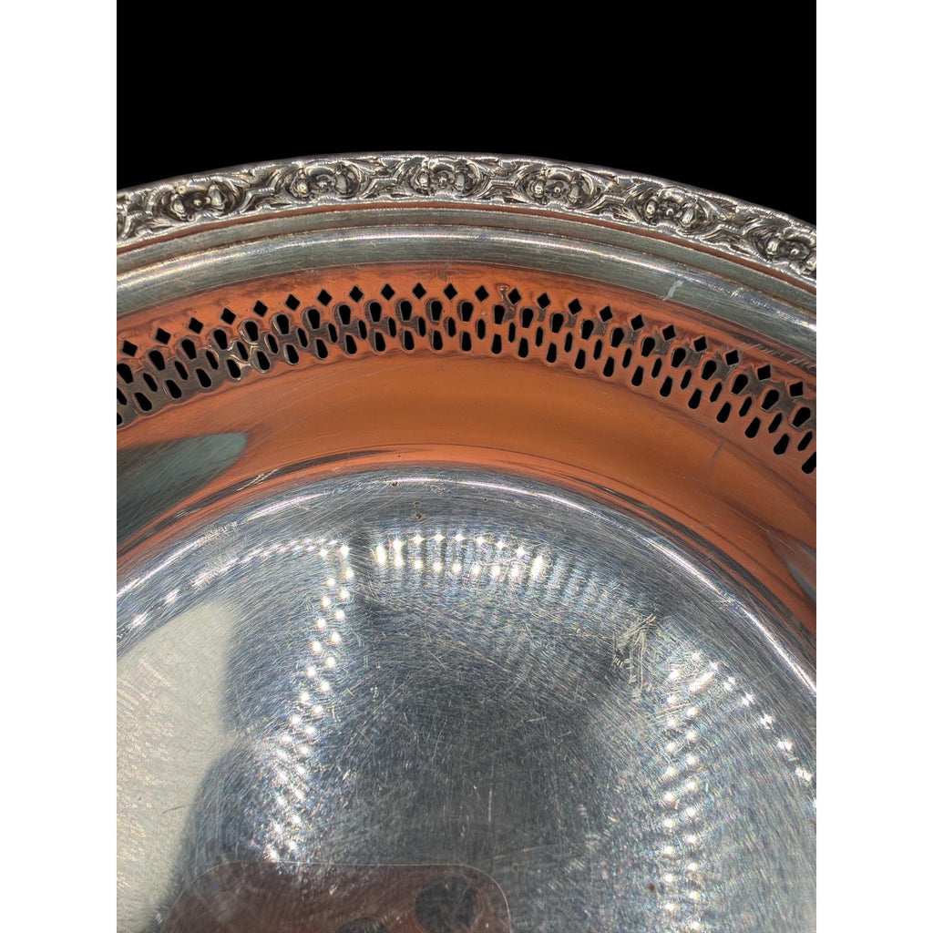 Vintage Reed & Barton Silver Plated Vanity Dish, Pierced Gallery Jewelry Holder