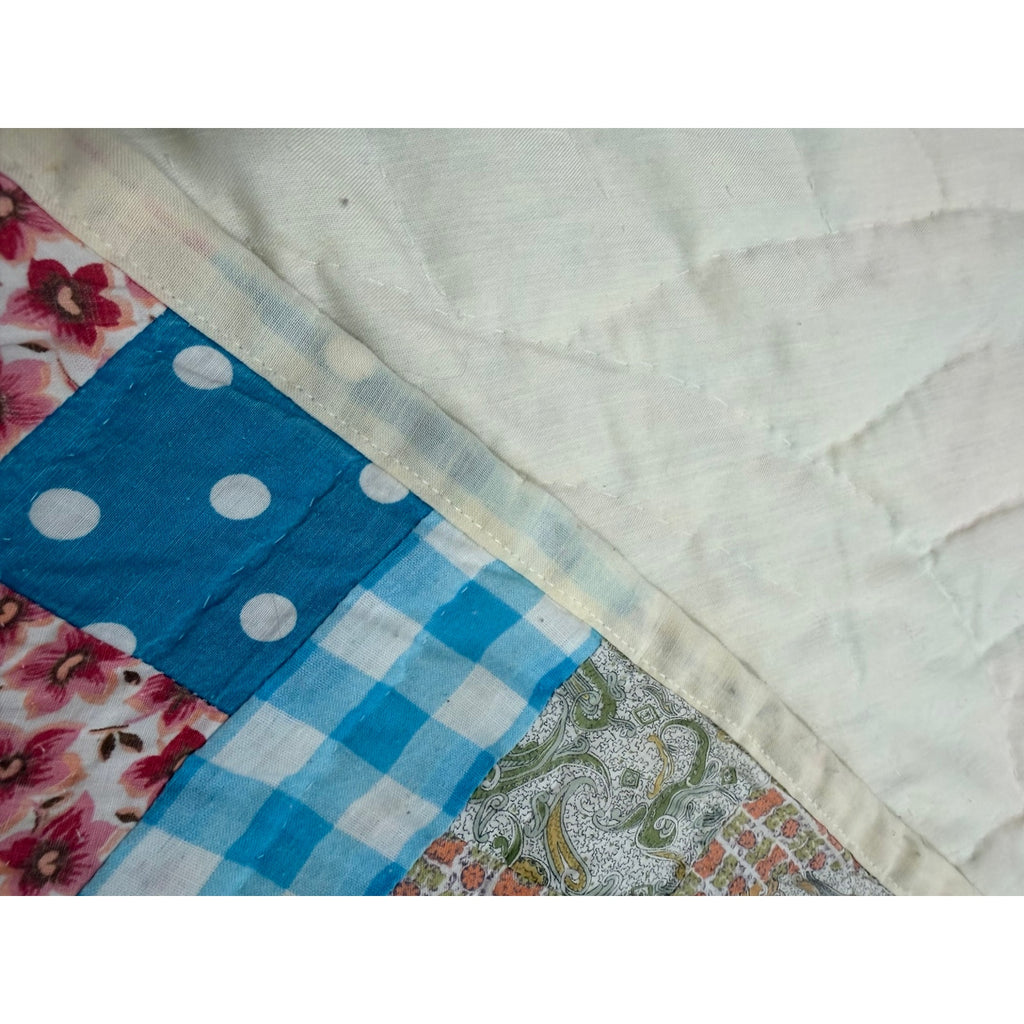 Vintage Hand Quilted 20-Piece Nine Patch Quilt Blue Gingham 66 x 77 – additional view 11