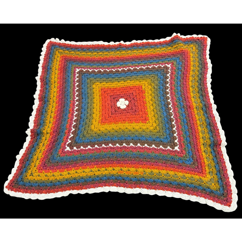 Handmade Crochet Lapghan Autumn Kaleidoscope Multicolor Square Throw 39"