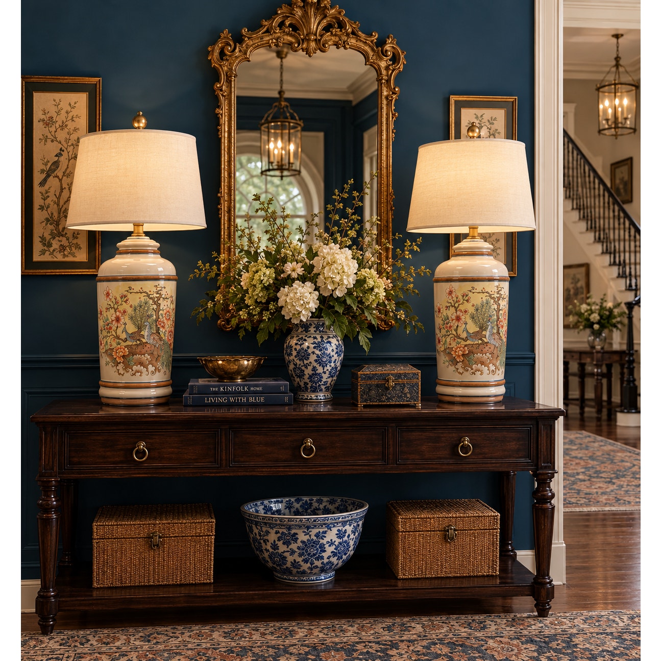 Vintage Chinoiserie Peacock Porcelain Table Lamp Pair (Sold Individually)