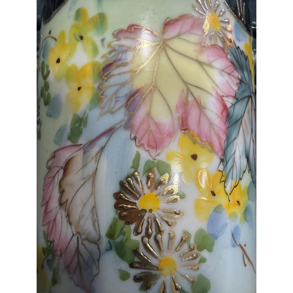 Antique Yoshino Hand Painted Vase Art Nouveau Floral Gold Gilt Porcelain 8.5”