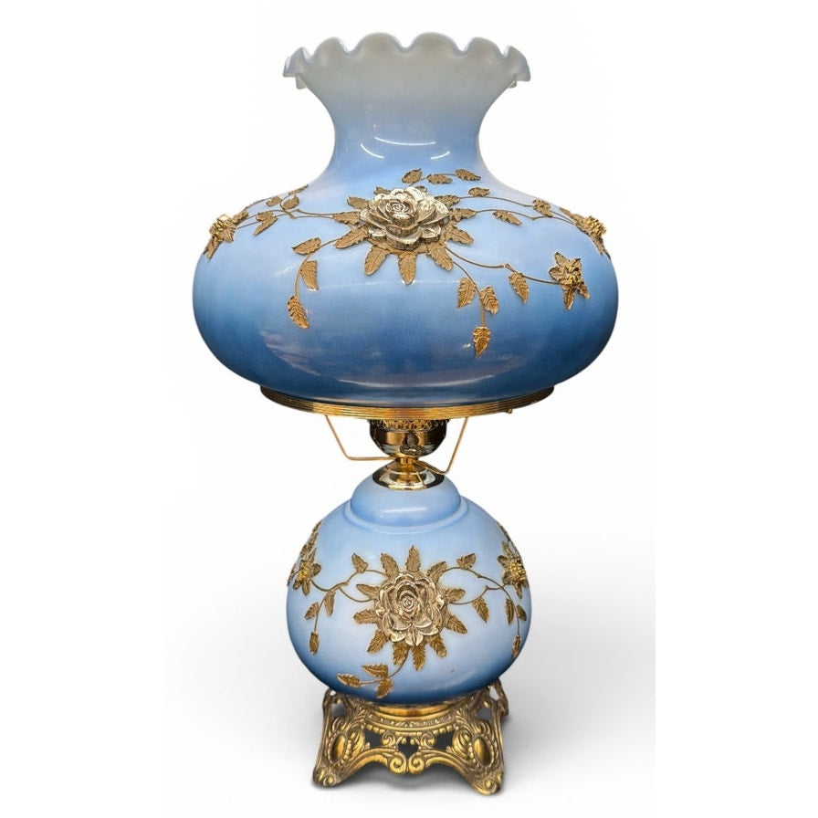 Falkenstein Attributed Blue Opaline Gone With the Wind Table Lamp