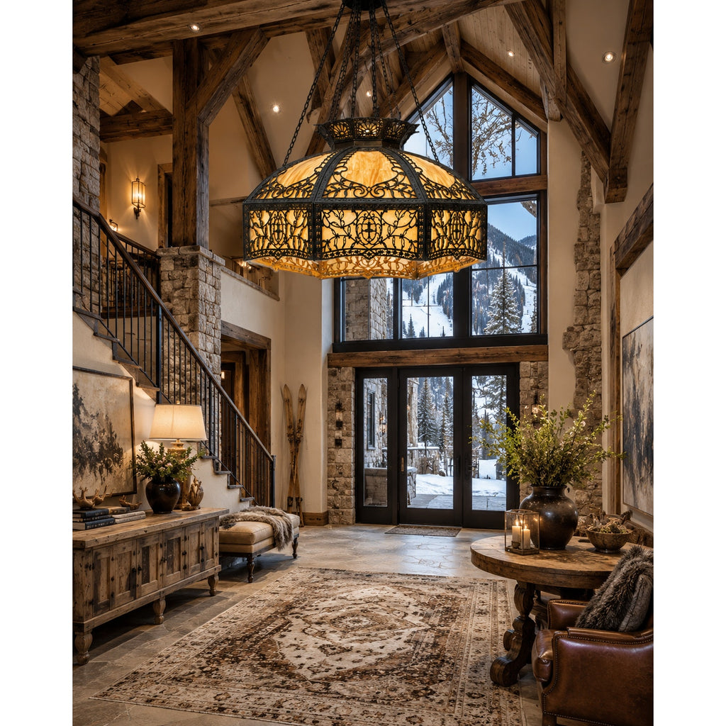 Monumental 23" American Art Nouveau Slag Glass Chandelier Shade c.1908-1920