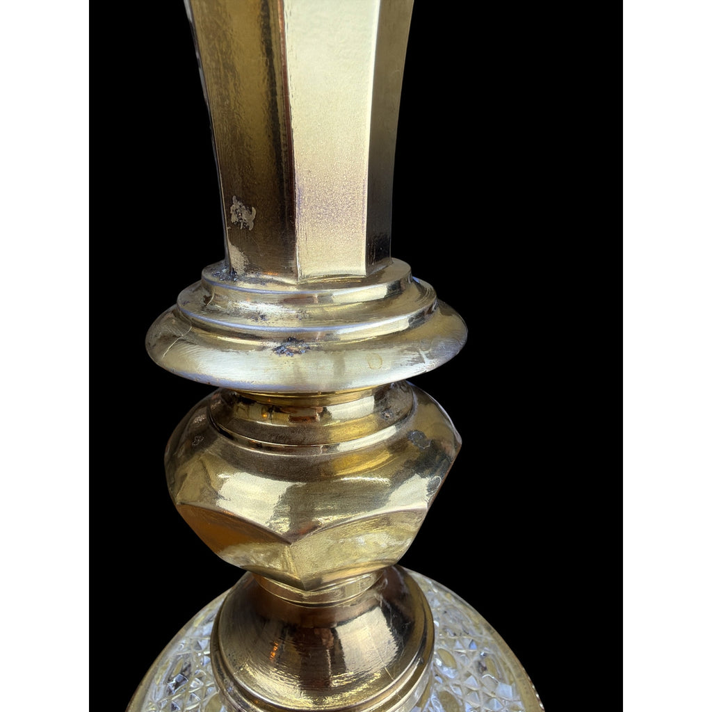 Vintage Hollywood Regency Brass & Crystal Prism Buffet Table Lamp