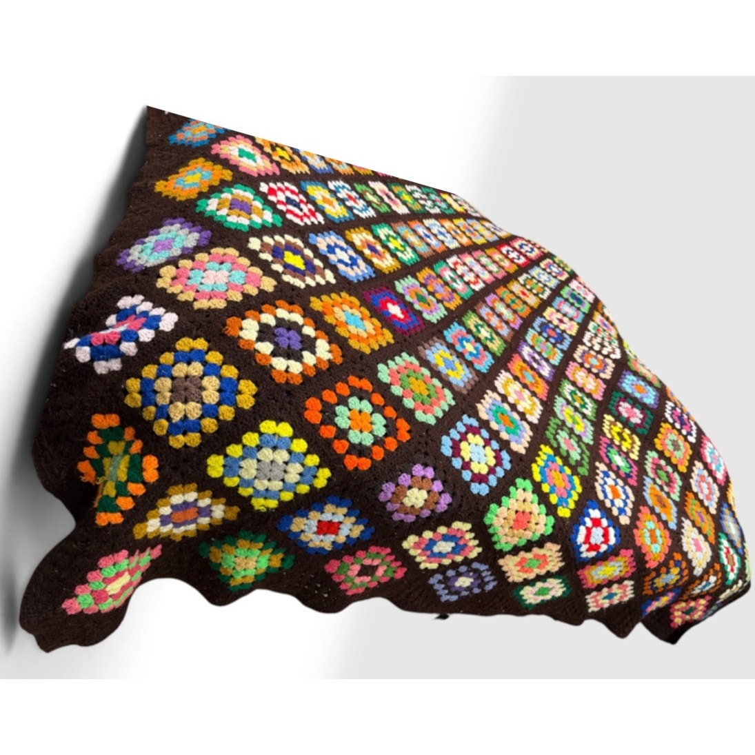 Vintage King Size Granny Square Crochet Afghan 115 x 85 Handmade Bedspread – additional view 3