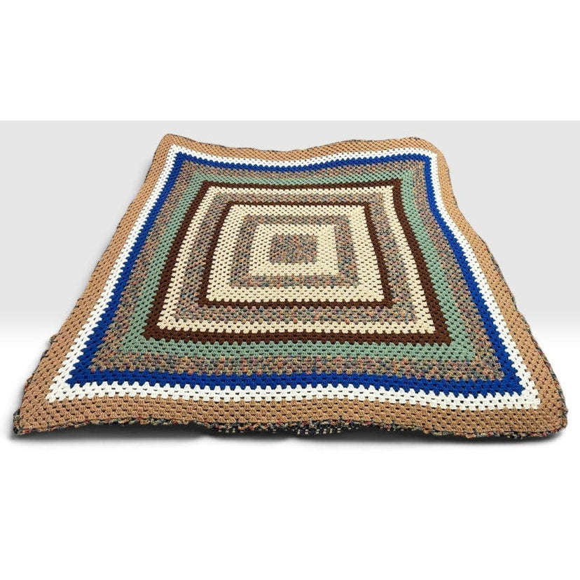 Handmade Crochet Afghan Blanket Sage Cobalt Earth Tones 62 x 62 – additional view 2