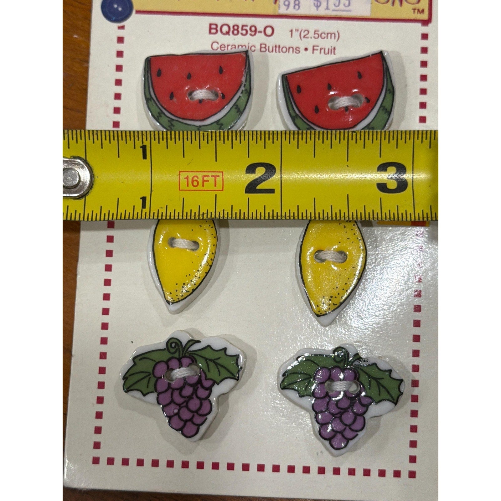 Vintage Ceramic Fruit Buttons Cottagecore Sewing Watermelon Lemon Grapes