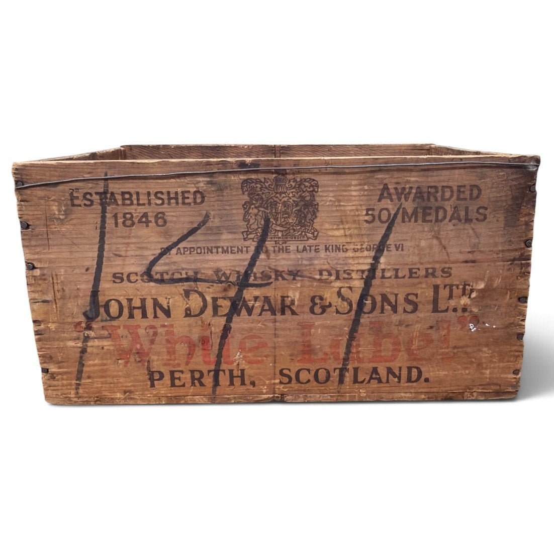 Vintage Dewar's Scotch Whisky Wooden Crate John Dewar & Sons Scotland 1950s