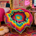 Handmade Rainbow Crochet Afghan 55 Inch Eight Point Star Spiderweb Throw – main view