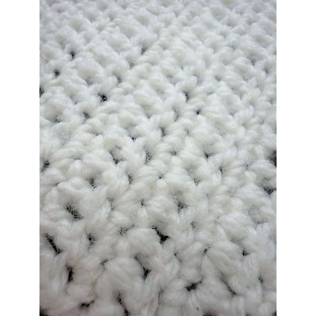 Handmade Crochet Sampler Afghan Winter White Textured Fringe 45 x 64 – additional view 4