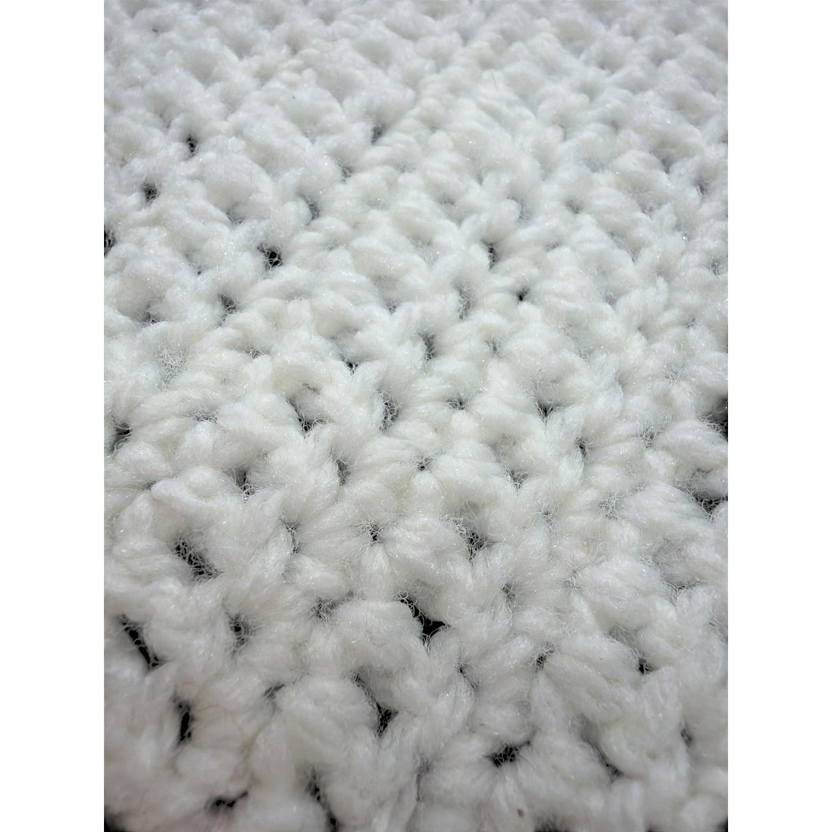 Handmade Crochet Sampler Afghan Winter White Textured Fringe 45 x 64 – additional view 4