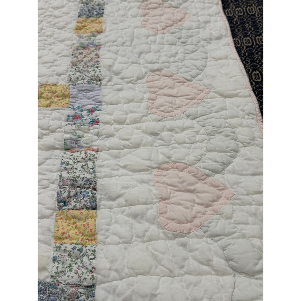 Vintage Hand Quilted Baby Quilt Handmade Nursery Wall Hanging