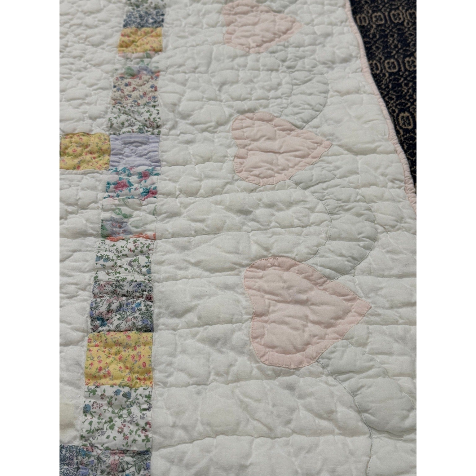 Vintage Hand Quilted Baby Quilt Handmade Nursery Wall Hanging
