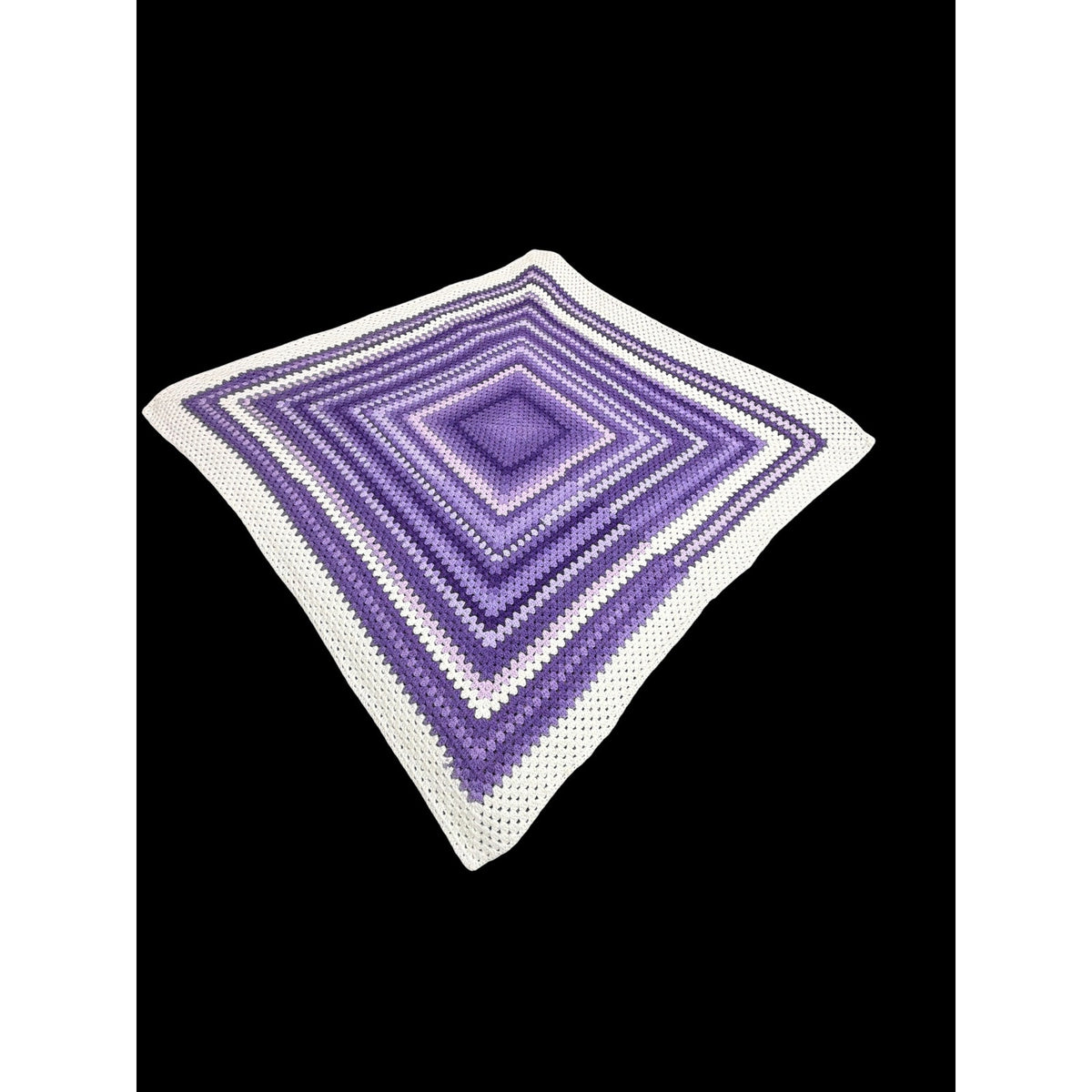 Handmade Crochet Afghan Purple Lavender Cream Granny Stitch Blanket 60" Square