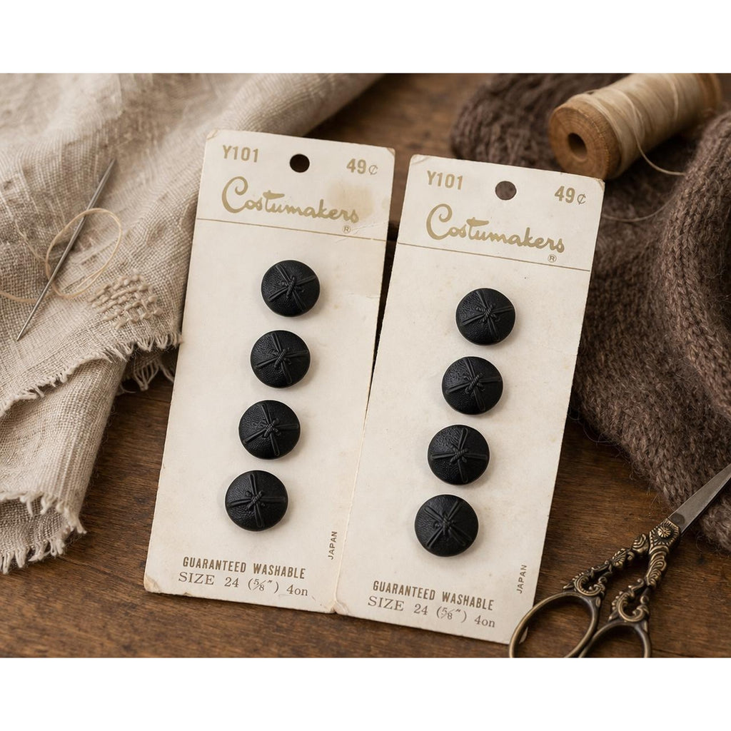 Vintage Black Leather-Look Buttons, Costumakers Japan, Size 24 Sewing Supplies