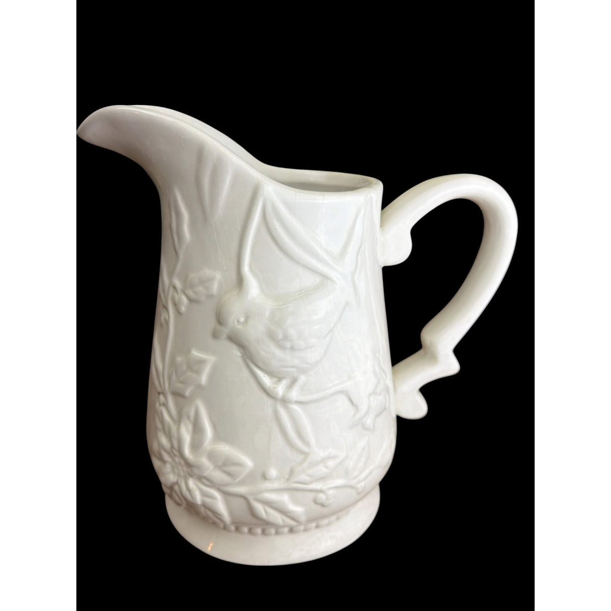 Vintage White Relief Bird Pitcher Ironstone Style Farmhouse Cottage Decor – additional view 2