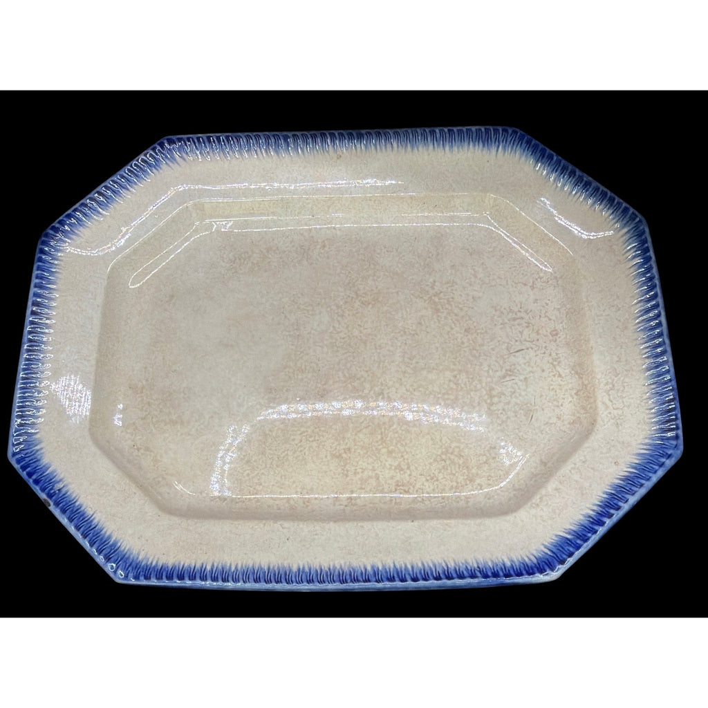 Antique Leeds-Type Blue Feather Edge Platter 15.5" English Creamware 1800-1840