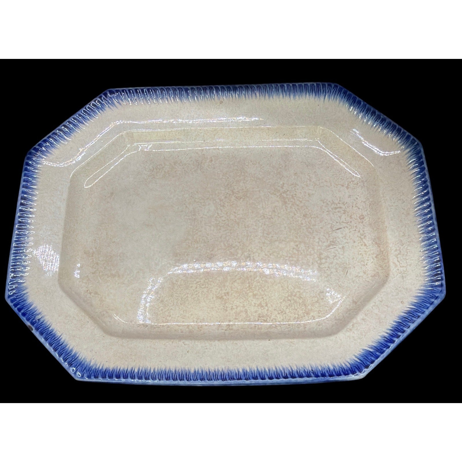Antique Leeds-Type Blue Feather Edge Platter 15.5" English Creamware 1800-1840
