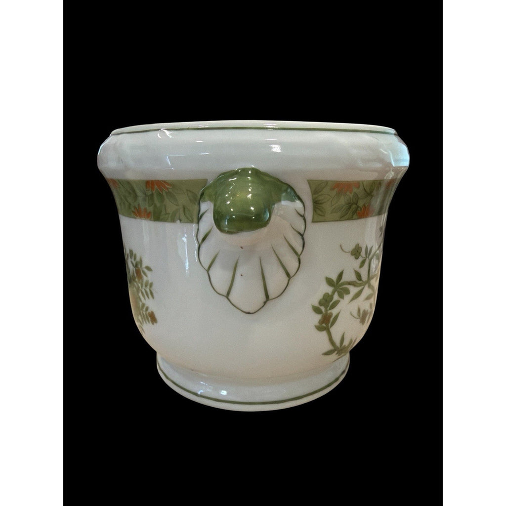 Vintage Schmid Design Folio Porcelain Jardiniere Floral Handled Planter Japan