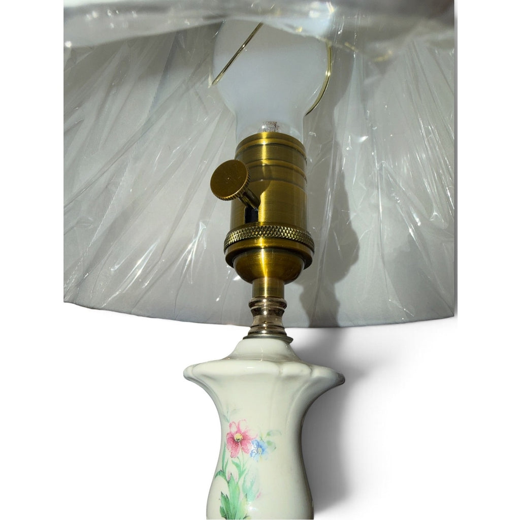 Vintage Floral Ceramic Boudoir Lamps Pair Rewired with New Silk Shades
