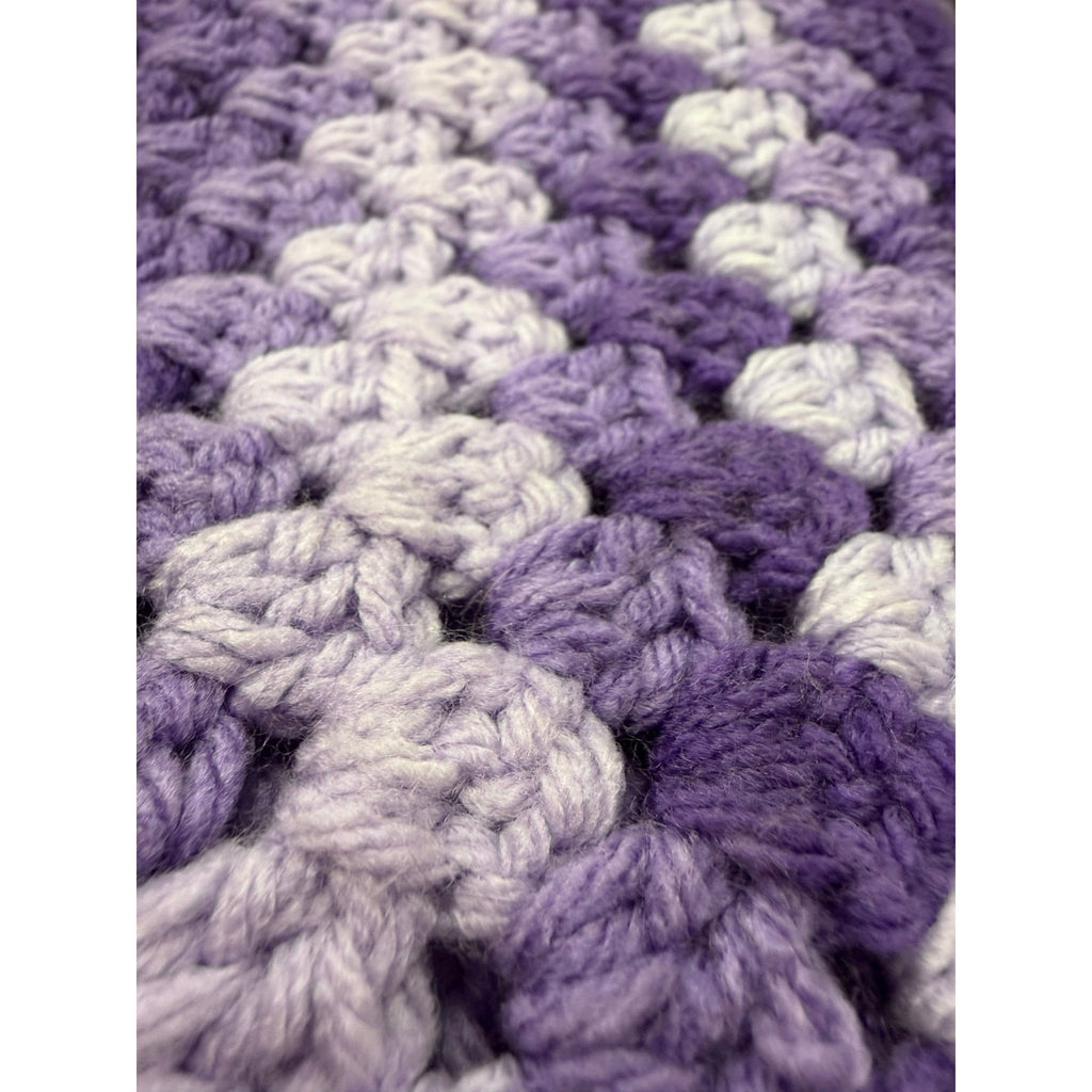 Handmade Crochet Afghan Purple Lavender Cream Granny Stitch Blanket 60" Square