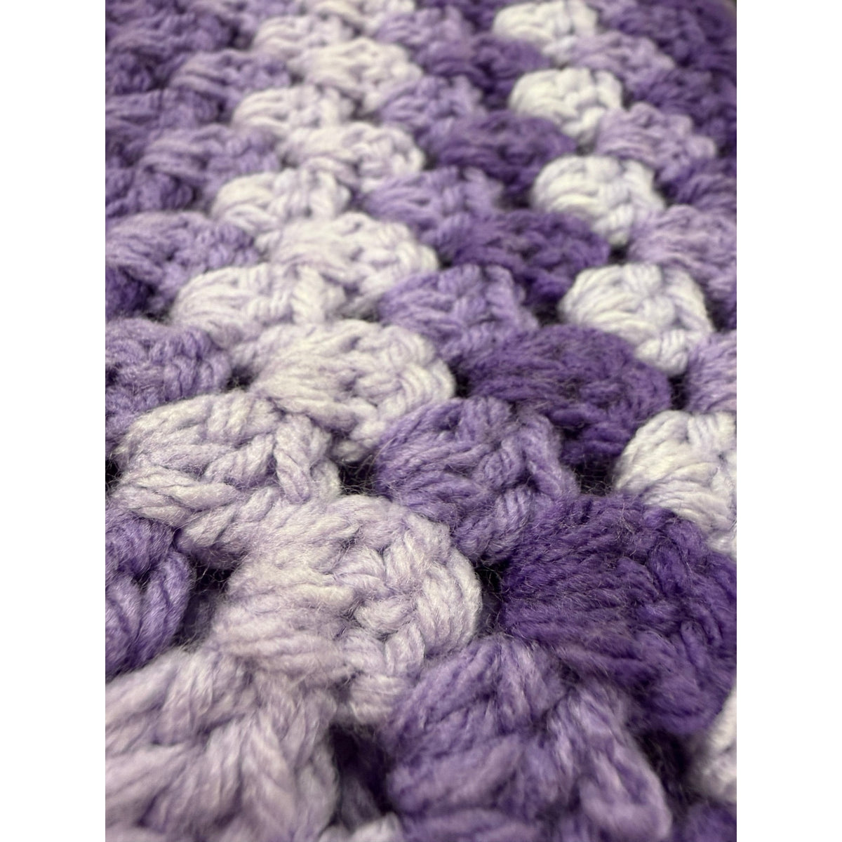 Handmade Crochet Afghan Purple Lavender Cream Granny Stitch Blanket 60" Square